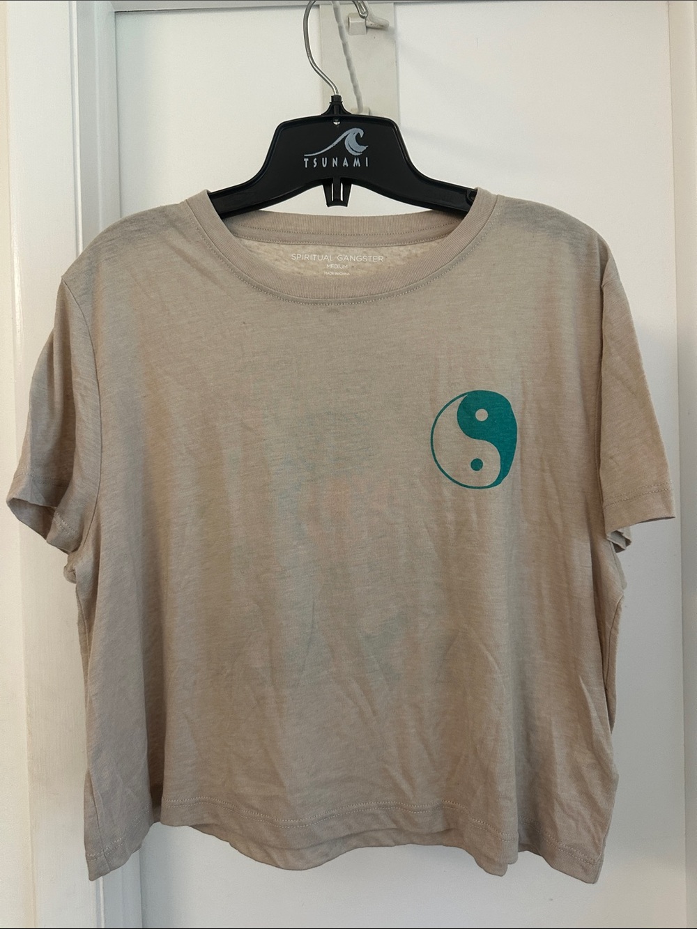 Spiritual Gangster Beige Short-Sleeve cropped Tee